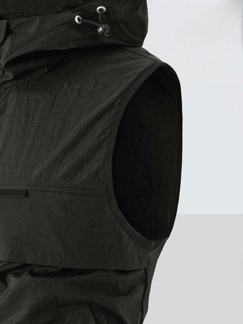 Product Introduction of Men's Solid Color Detachable Hooded Vest Jacket, Regular Fit Casual Sleeveless Zip Up Waistcoat for Summer, Fashion Men's Clothes for Daily Wear, Tops 3