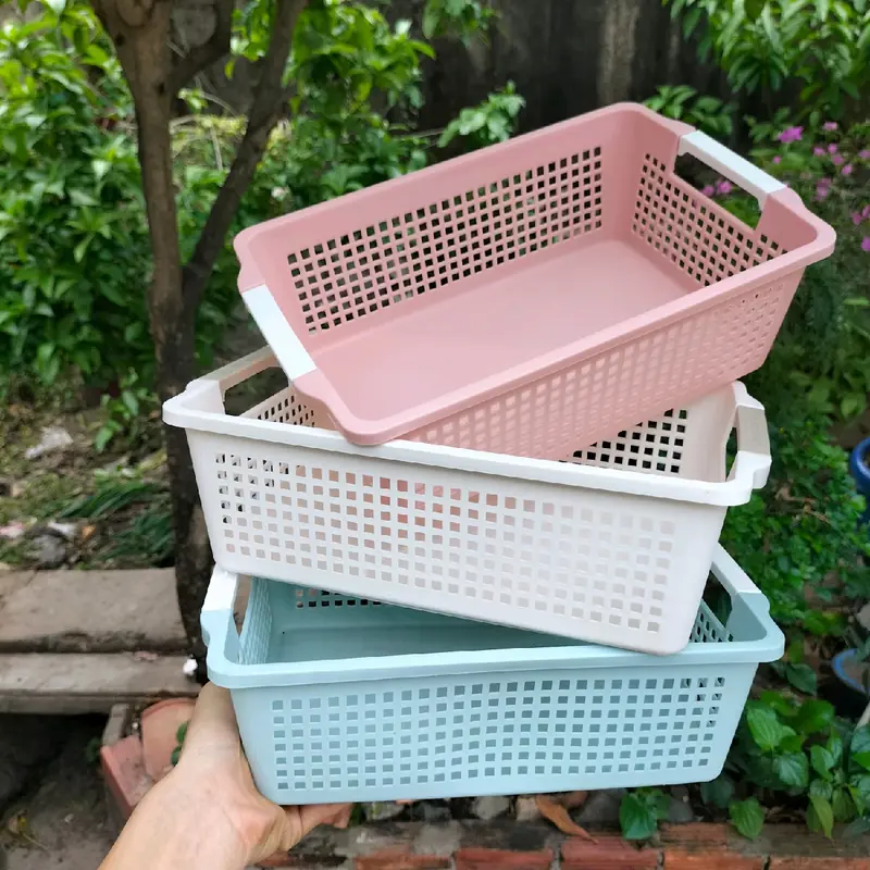 Rổ nhựa chữ nhật dài có quai cầm Việt Nhật 3596 size nhỏ,Khay chữ đựng bút viết văn phòng phẩm, đựng rau củ quả bền dẹp 2