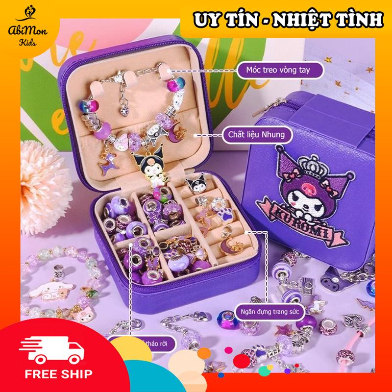  🌻 Bộ Charm Kuromi Handmade Cho Bé Làm Vòng Tay Dây Chuyền ☘️ hộp nhung đẹp 66 chi tiết 💖 gồm 3 vòng tay và 3 vòng cổ 