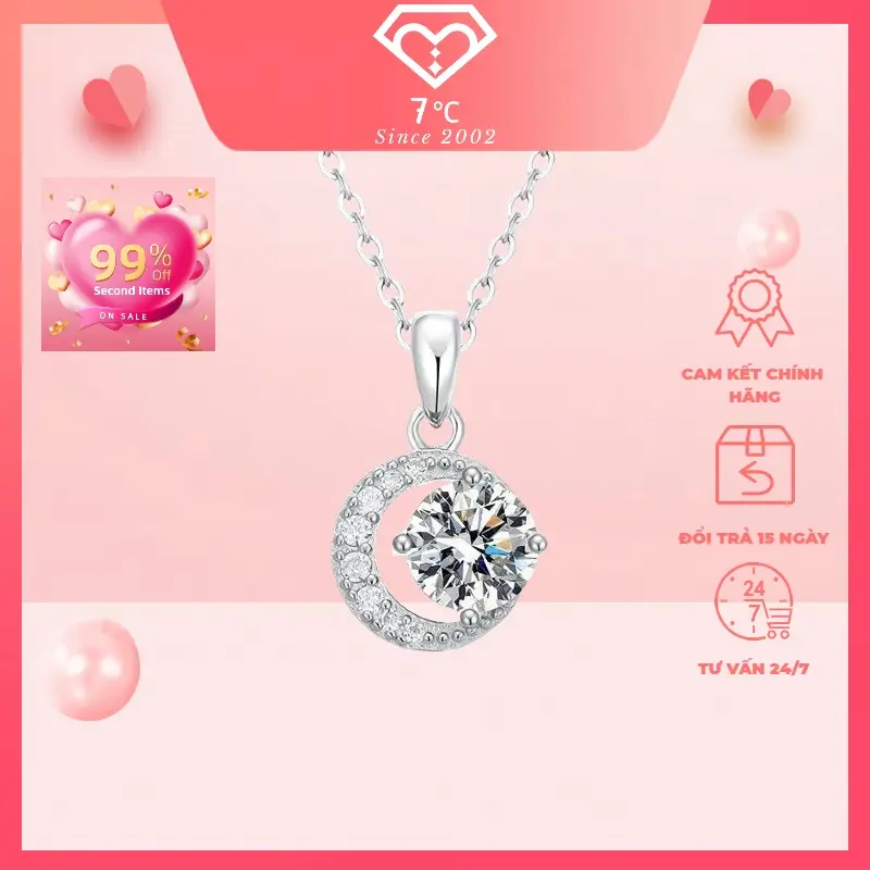 Dây chuyền bạc MetooSilver Mặt Trăng Đá tròn dành cho nữ chống nước khrỉ - Metoosilver 7℃ 1