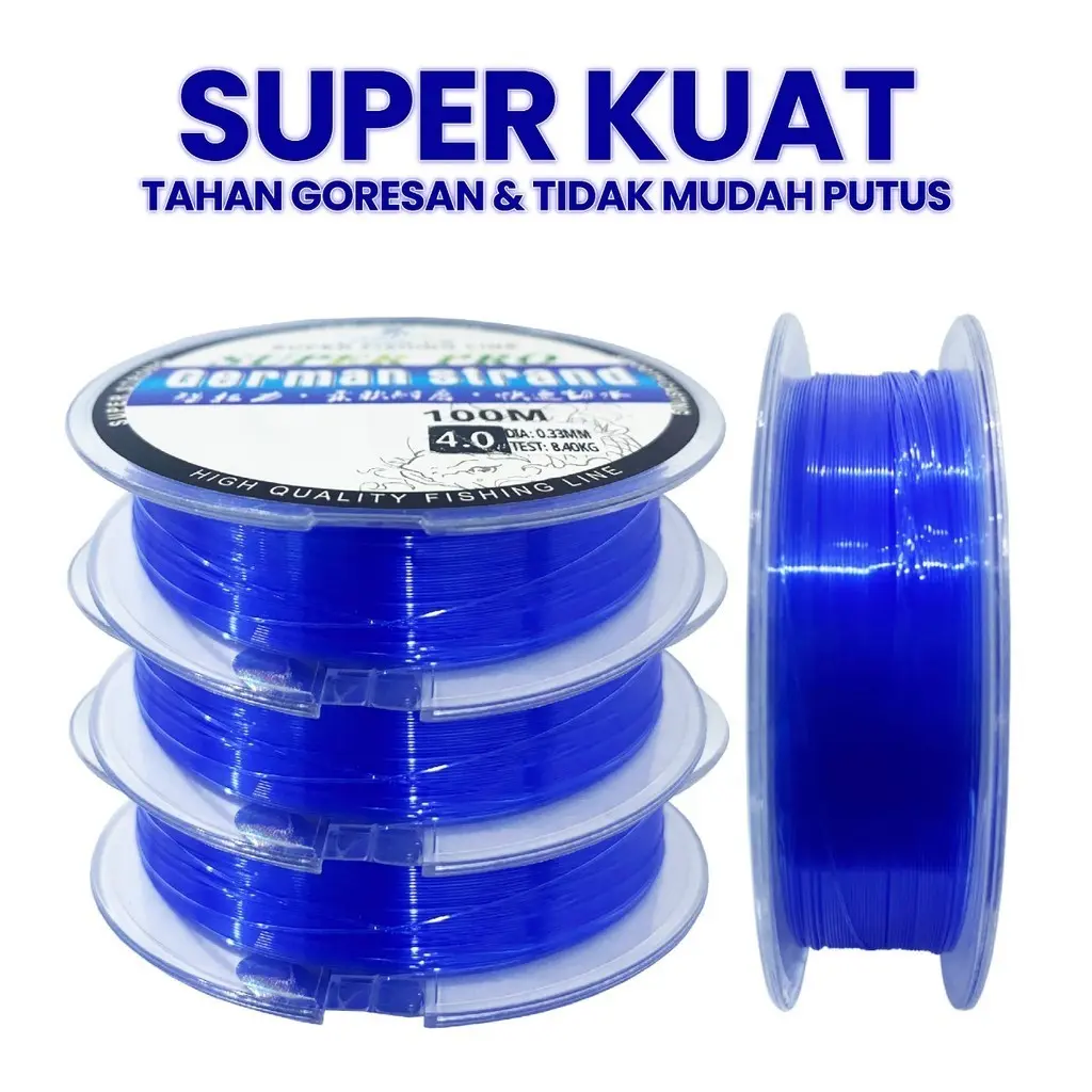 Senar Pancing Germany Fishing Line 100M Senar Premium Blue Invisible Dengan Bahan Nilon Tahan Lama Panjang