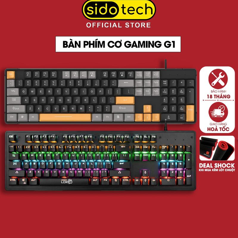 Bàn phím cơ máy tính gaming SIDOTECH G1 thiết kế full size 104 phím brown switch chống ồn  đèn led RGB rực rỡ hành trình phím vừa tay giúp chơi game làm việc thoải mái laptop PC