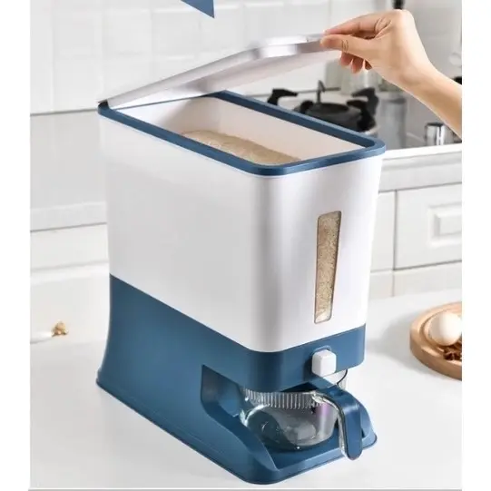 Thùng Đựng Gạo Thông Minh Chống Mối Mọt Chuột thùng Đựng Được 12klg Có nút Ấn tự động với Ca tiện lợi Được làm Nhựa ABS không mùi 2