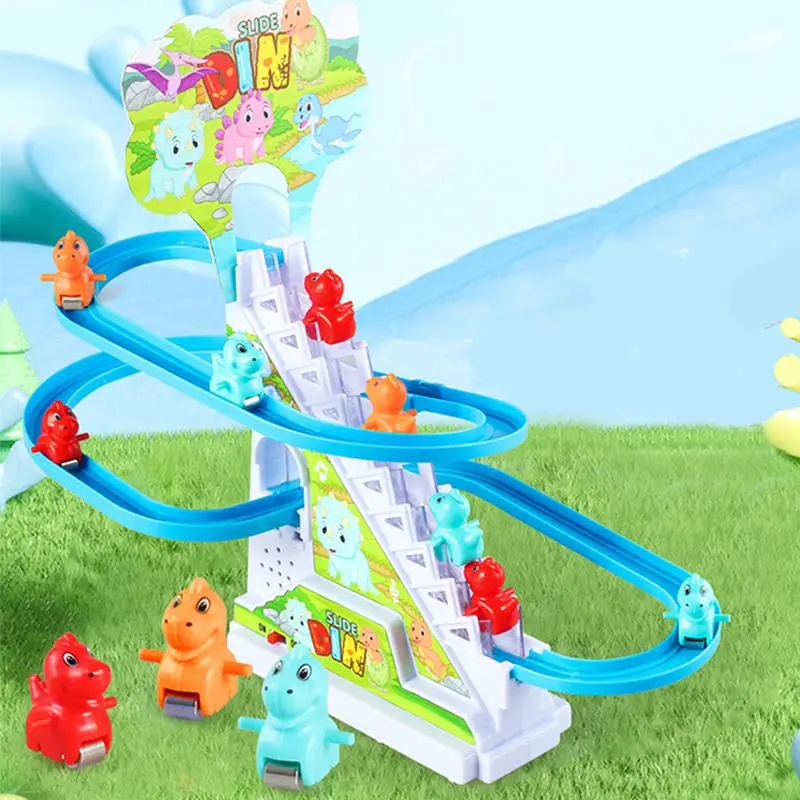 Electric Dinosaur Railcars Toy, 1 Set Dinosaur Climbing Stairs, Race Track Toy, Smooth Sliding Chasing Toy Gift, Creative Birthday and Holiday Gift Options