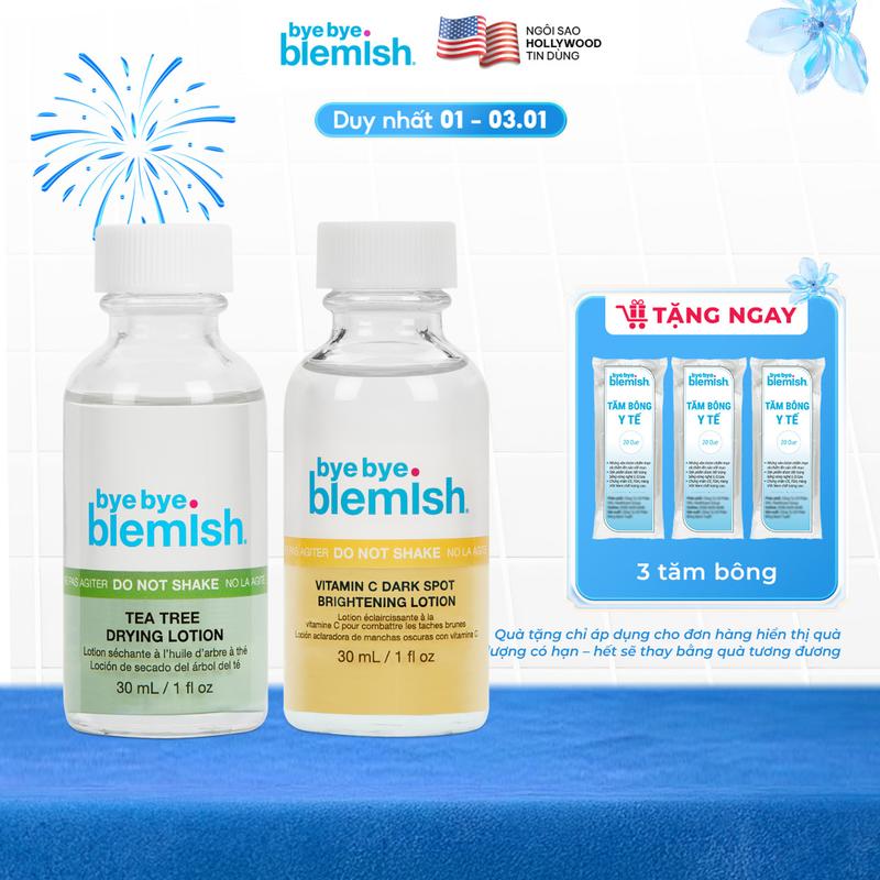 Combo Chấm mụn BYE BYE BLEMISH Tràm Trà Dành Cho Mụn Viêm Sưng & Chấm Vitamin C Dành Cho Thâm Mụn 30mlx2 