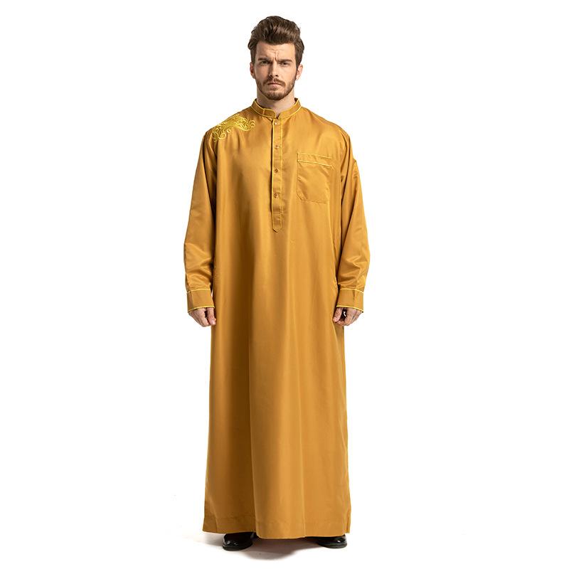 European and American Hot Sale Middle East Muslim Ethnic Embroidery Long Sleeve Loose Stand Collar Robe Men 0006 1