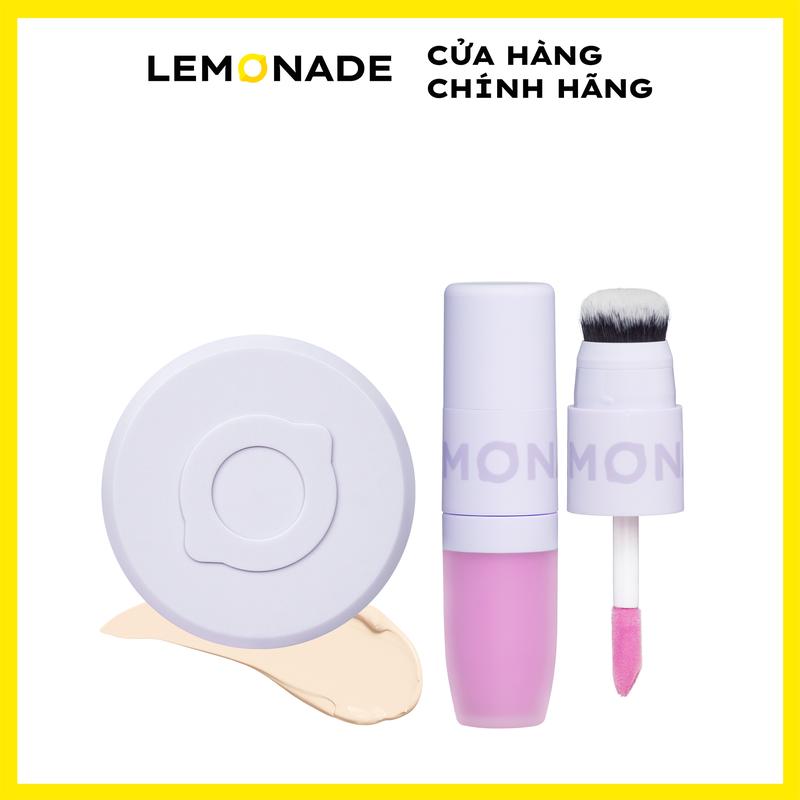  Combo Phấn nước mỏng nhẹ kiềm dầu thuần chay chống nắng Lemonade Supermatte No Makeup Cushion 15g và Má kem mịn lì thuần chay Lemonade Perfect Couple Blush 8.5g 
