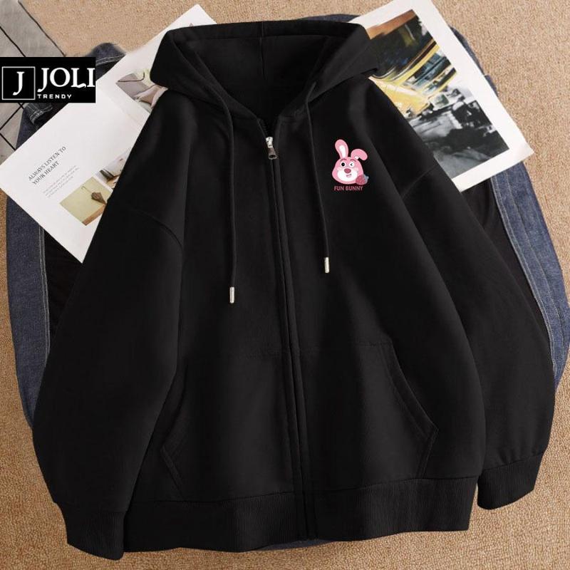 Áo Hoodie Zip, Áo Khoác Nam Nữ Unisex By JOLI Mã Thỏ Cute Chất Nỉ Bông Form Rộng Mũ 2 Lớp Menswear Cotton 6