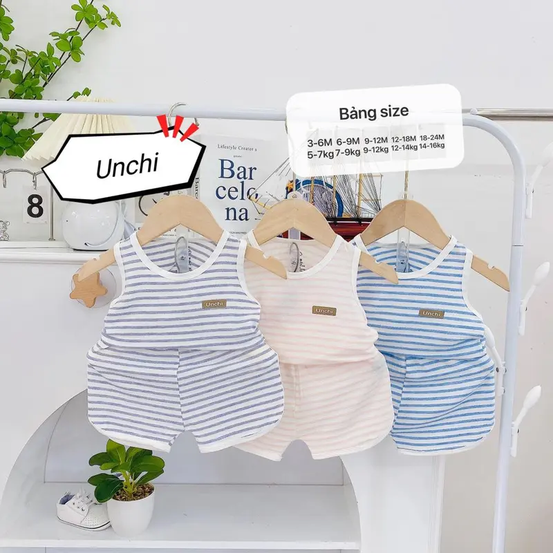 (Bl04) Bộ quần áo ba lỗ chất liệu gỗ sồi mềm mát hàng unchi cho bé trai, bé gái 4