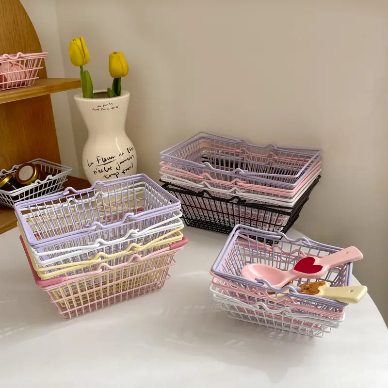 [MINIHOME] LULU Basket Keranjang Mini Trolley Aesthetic Keranjang Kecil Dekorasi Rumah Korean Home Décor Organizer Tempat Penyimpanan Minimalis Stainless Steel Korea Keranjang Buah Belanja Makeup Pink Minihome 0