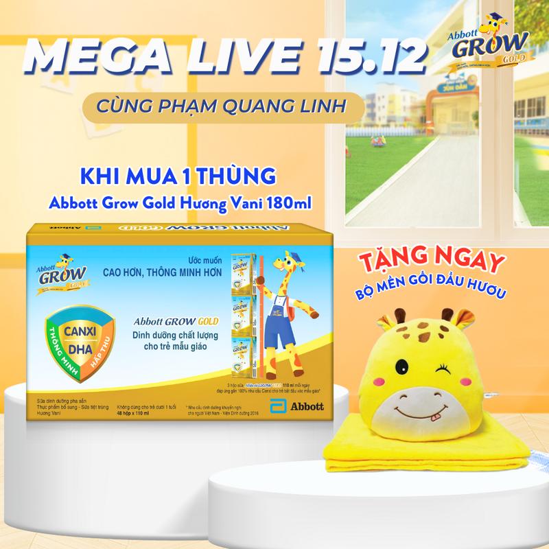 [PQL] [TẶNG BỘ MỀN GỐI ĐẦU HƯƠU] Thùng 48 hộp (12 lốc) Sữa hộp pha sẵn Abbott Grow Gold 180ml/ Hương Vani