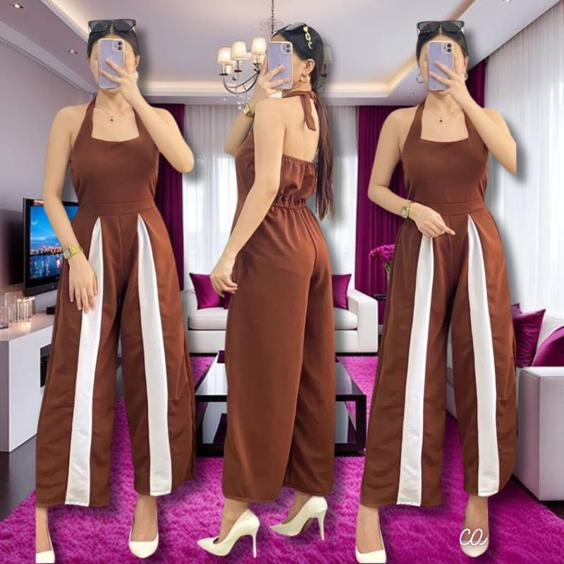 Product Introduction of Halter Jumpsuit with Backless and Garterized Waist Square Neck Design for Women - Overalls #n6 22