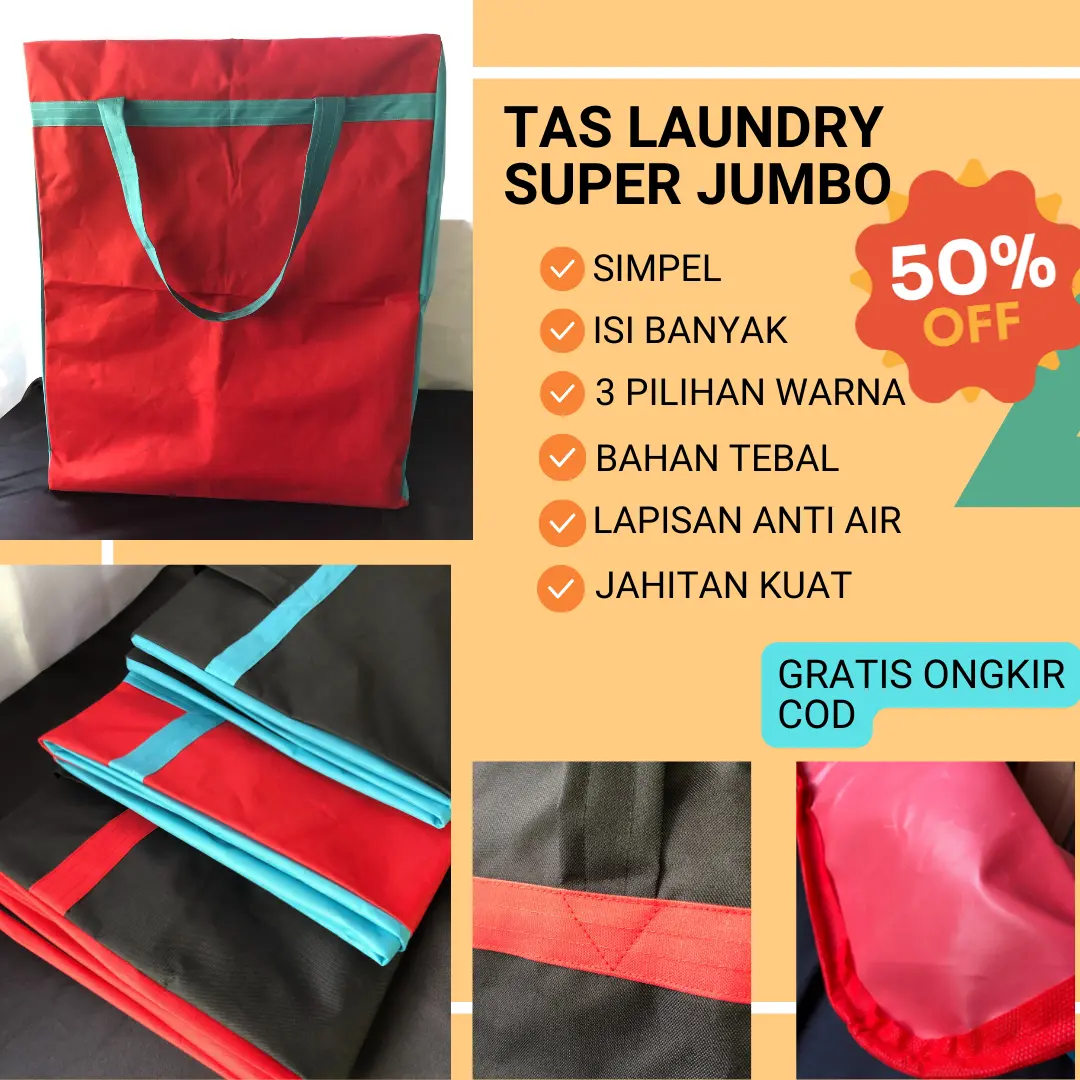 Tas Laundry Super Jumbo Tas Belanja Serbaguna Tempat Penyimpanna Laundry Bag Tas Travel Keranjang Baju Kotor Kain Biru Merah
