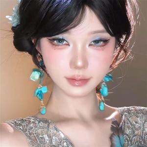 Bông Tai Kẹp Tai Tua Rua, Vỏ Sò Màu Xanh Con Công, Phong Cách Đi Kỳ Nghỉ Bãi Biển Mùa Hè, Bông Tai