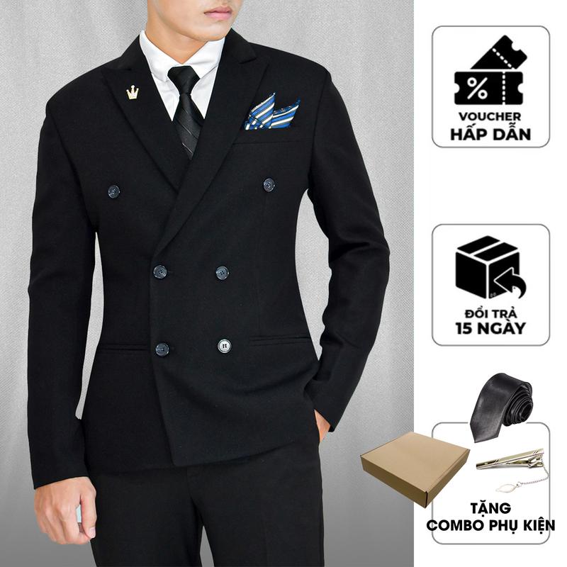 BỘ vest nam 6 nút áo vest+ quần + cà vạt & ghim cài tặng hộp đựng form hàn body chất liệu mềm mịn co giãn nhẹ Menswear Pants Kem black suits