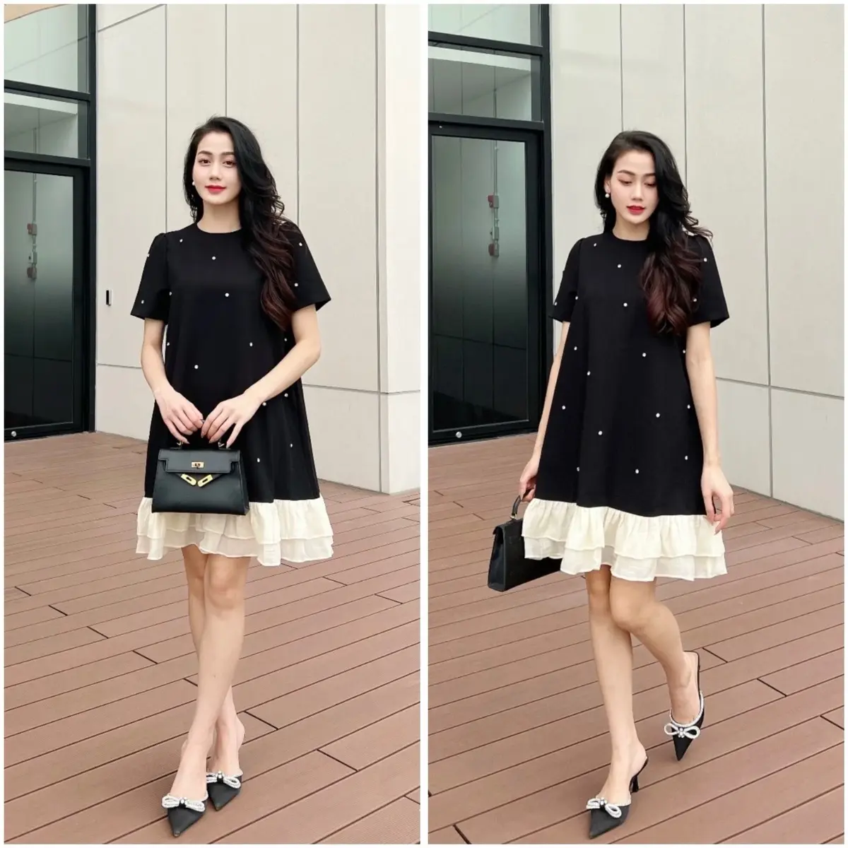 [MinnStudio] Đầm công sở, Váy xuông thiết kế đuôi cá tơ và đính hạt sang trọng cho nữ. Nhẹ Nhàng , tiểu thư Women Dress-VN22