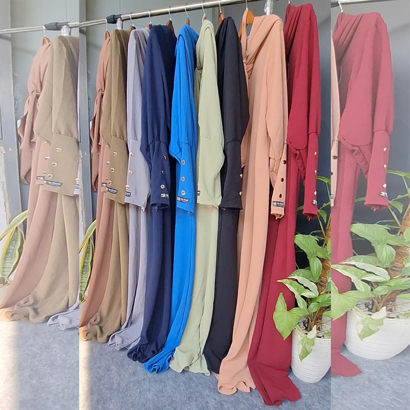 GamisAzna - Asmah Set Pashmina  Simple Elegan Crinkle Airflow Variasi Kancing Gold Mewah Dress Wanita Muslim Manset Hitam Basic Panjang Murah Formal Syari 9