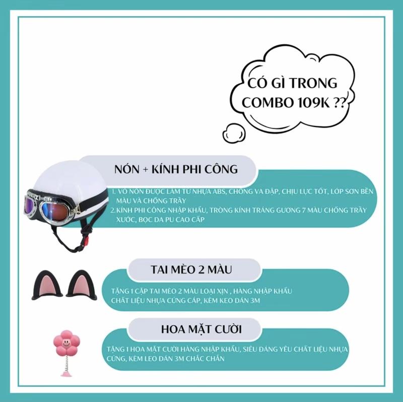 SIZE LỚN Nón Bảo Hiểm Phi Công Kèm Tai Và Phụ Kiện Trang Trí Dễ Thương Mũ Bảo Hiểm Đội Đầu Chạy Xe Đạp 5