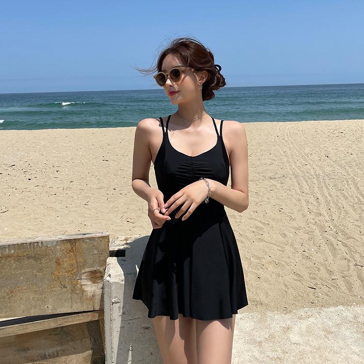 Product Introduction of 2023 New Korean One Piece Swimsuit Women Bathing Suit Solid Sexy Slip Dress Halter Bikini Set Hot Spring Swimwear 15