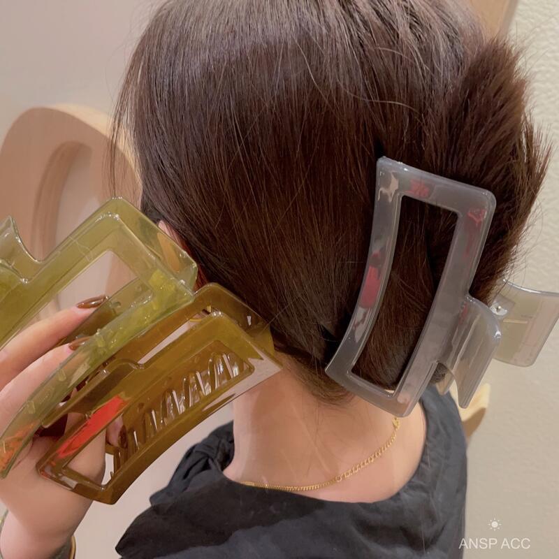 Kẹp Acrylic Trong Suốt Hình Vuông, Cỡ Lớn Móng Vuốt 12cm, Màu Thạch, Thời Trang, Phụ Kiện Tóc Bắt Mắt Women Nữ 2