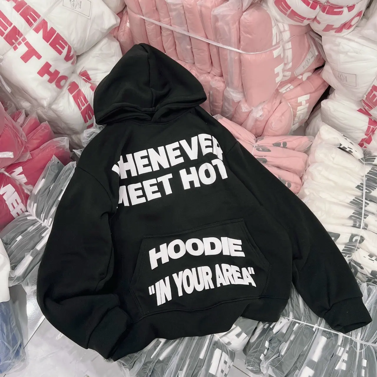 Áo Hoodies Nam Nữ In Chữ Nổi WHENEVER From Rộng Nón 2 Lớp Cổ Trùm