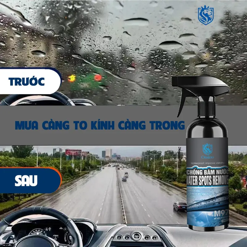 Chai xịt chống bám nước trên kính gương xe dung tích 300ml chống đọng nước mưa nano cải thiện tầm nhìn oto omino 7