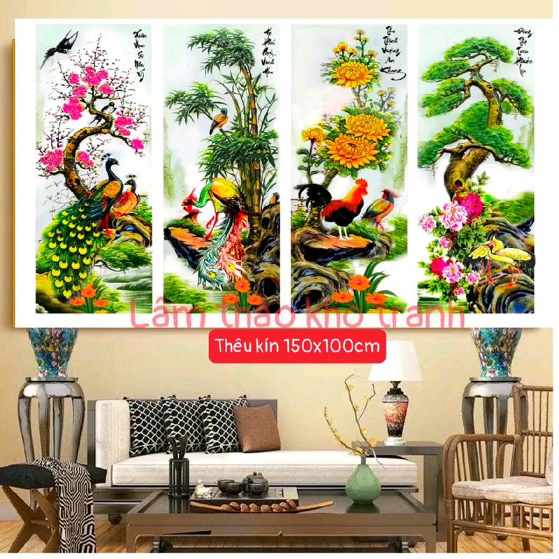 QUÁ ĐẸP - TRANH THÊU TỨ QUÝ MẪU MỚI - THÊU KÍN XUÂN HẠ THU ĐÔNG 150X100CM LV3562 Thêu Chữ Làm Đồ Handmade