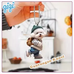 Gantungan Hiasan Dekorasi Interior Mobil Produk baru Creative Puppy Backpack Acrylic Car Pendant Cute Teddy Dog Keychain