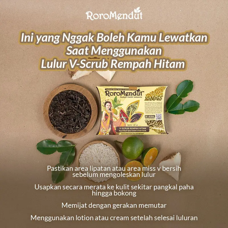 RORO MENDUT V Scrub Roro Mendut Lulur Pemutih Slengki | Herbal Jamu Pasutri Kewanitaan Halal BPOM Organik Pemutihan Hitam Selangkangan Perawatan 0