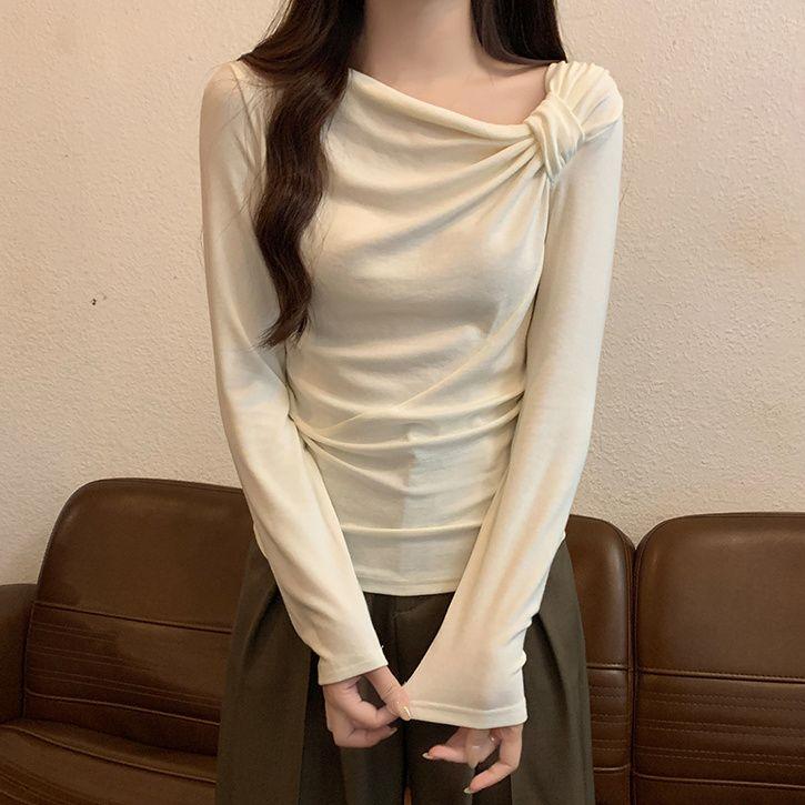 Áo Cổ Đeo Chéo, Thiết Kế Xếp Ly Dài Tay, Áo Phông Cô Gái Nóng Bỏng, Áo Sơ Mi Lớp Nền Bên Trong Nữ, Hàng Mới Về Đầu Thu, 2024 7