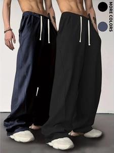 Men's Solid Color Pants, Casual Comfy Breathable Wide Leg  Pants for Outdoor Daily Wear, Men's Trousers for All Seasons