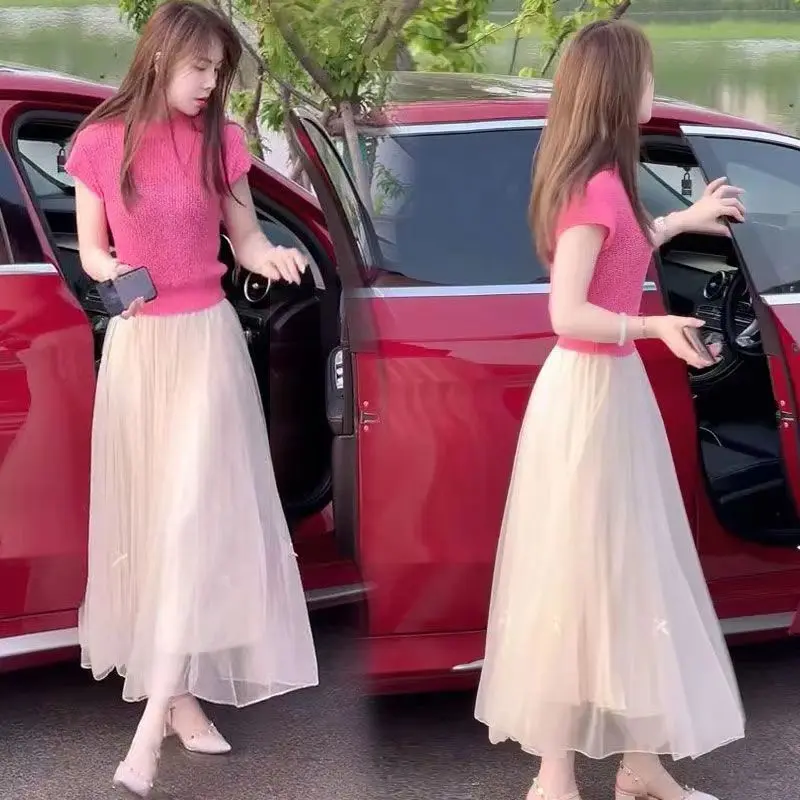 Bộ Quần Áo Mùa Hè Tea Dòng Một Áo Đeo Vai Màu Đỏ Hồng Cho Nam Cỡ Nhỏ Phong Cách Phương Tây Trang Phục Lưới Tuyệt Vời Voi Top Polo