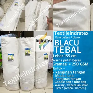 ( per 1 meter ) Kain BELACU BLACU BLAKO TEBAL meteran lebar 155 cm calico fabric warna putih bahan craft kerajinan tangan tirai gorden hordeng horden kanvas media lukis kantong celana waxing bulu ketiak embroidery pouch tas totebag goodie bag pouch