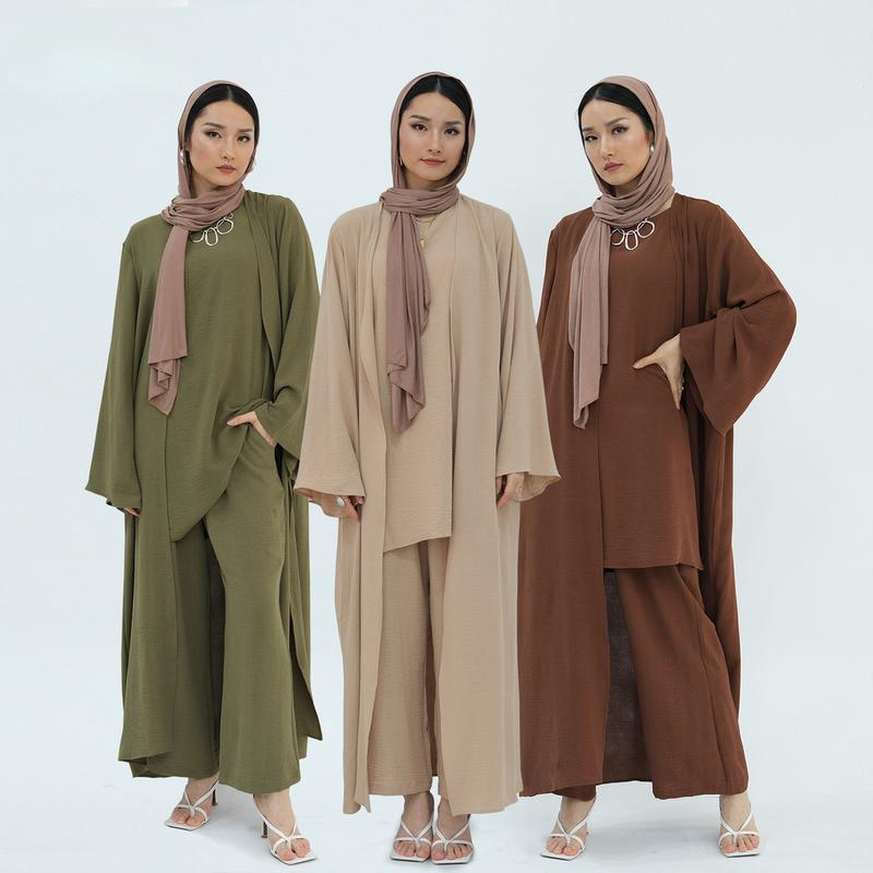 Ramadan Dubai Fashion Cardigan Abaya 3 sets maxi dress Islam Arab Jubah robe Women Wear Kaftan Abaya Cloak Suit Muslim dress baju raya Muslimah Fashion Malaysia abaya 1