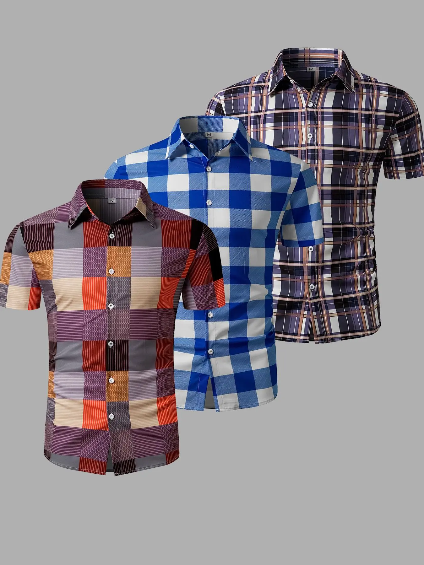 Men's Plaid Print Short Sleeve Shirt, Casual Regular Fit Button Up Top for Summer, Men's Clothes for Daily Wear, Clothing
