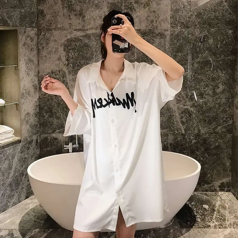Váy Ngủ Mùa Hè, Áo Sơ Mi Trắng ngắn Tay Lụa Lạnh Cho Nữ, Đồ Mặc Nhà Mỏng Ngọt Ngào Đồ Ngủ Nữ Gợi Cảm, Hàng Mới Về 2024 Dress 4
