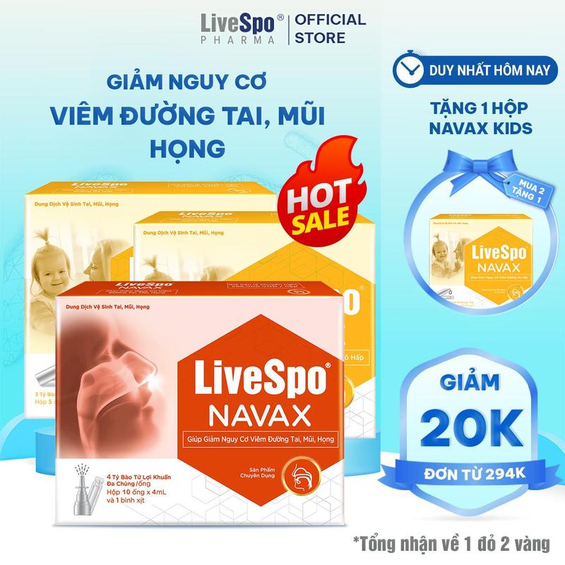 [Mua 2 tặng 1] Combo 1 LiveSpo Navax Chuyên Dụng (10 ống), 1 LiveSpo Navax Kids Nước muối sinh lý cho bé sơ sinh chứa Bào Tử Lợi Khuẩn + 1 tặng 1 hộp Navax Kids viên  hô  hấp  ở  bé x it chobe