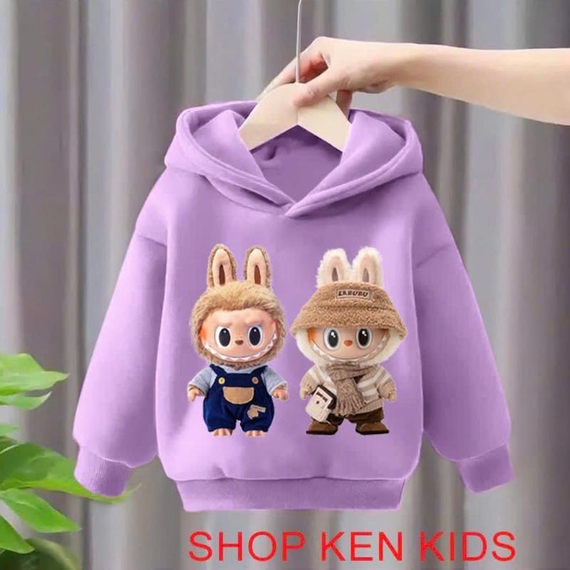 Áo nỉ hoodie dành cho bé trai và bé gái từ 9-45 kg mẫu ĐÔI BẠN THÂN LABUBU chất liệu nỉ. 7