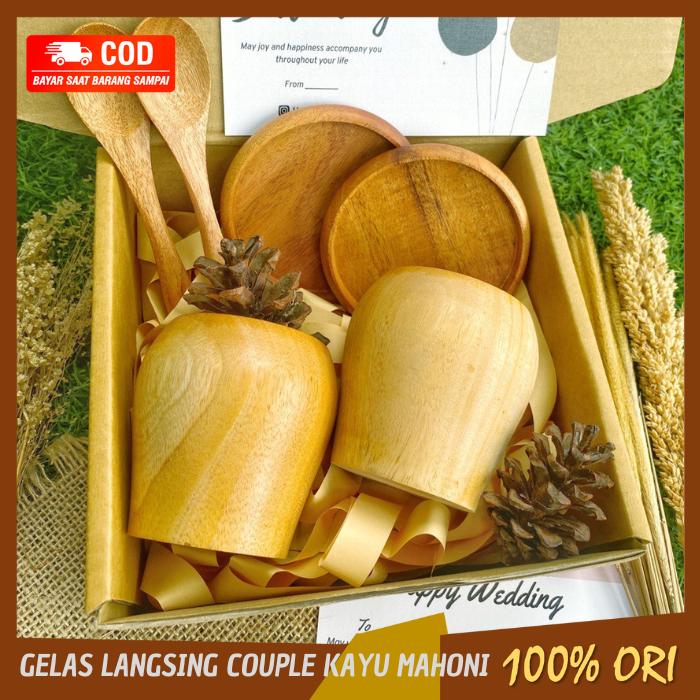 Hampers gelas mini couple aesthetic / hampers gelas kayu mahoni set / kado wedding / souvenir pernikahan / kado wisuda / gelas mug kayu / hadiah ulang tahun / kado unik kerajinan kayu murah hampers idul fitri 0