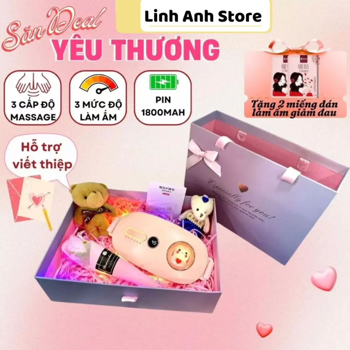 (SET QUA) Máy massage làm ấm bụng, Đai chườm nóng bụng làm ấm tử cung cho phụ nữ tới kì, Đai massage bụng mẫu mới cao cấp có màn hình led - Quà tặng ý nghĩa tặng người thương