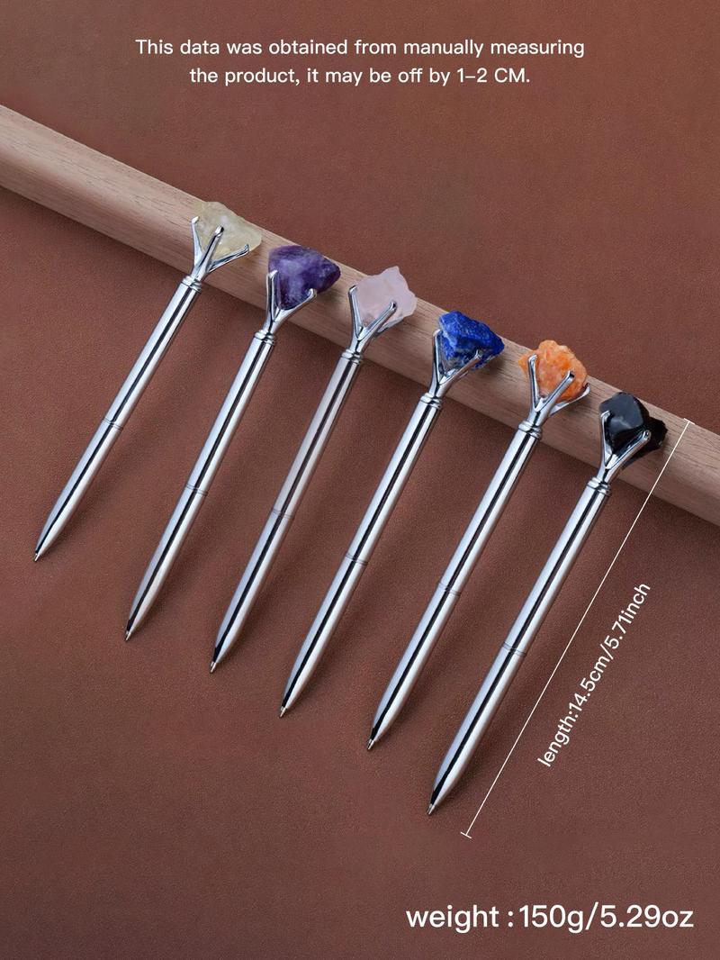 Product Introduction of Natural Crystal Decor Ballpoint Pen Set, Creative Metal Ballpoint Pen, Writing Pen for Students, Gift for Friends, Office Accessories 1