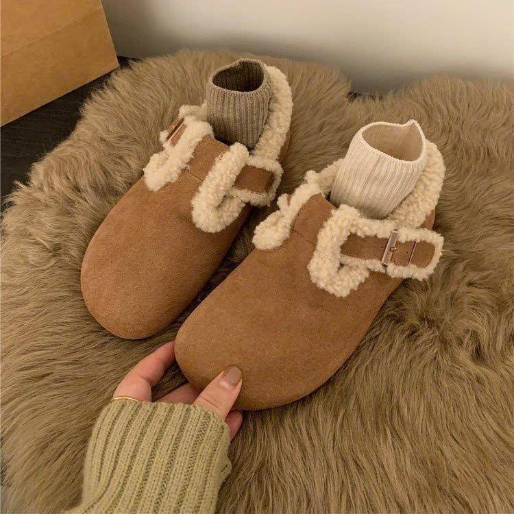 FORM NHỎ-TẰNG SIZE Giày nữ lông cừu khóa khuy vuông MISA êm ái QCCC