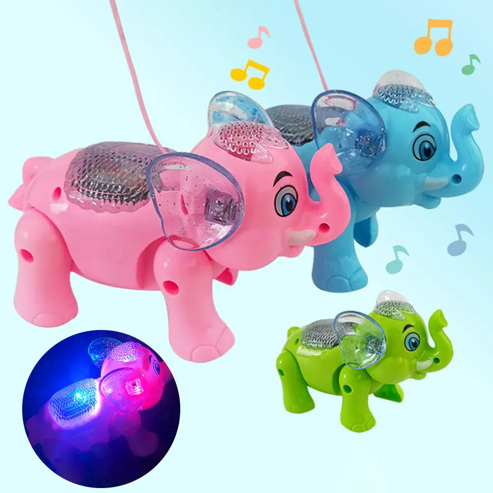 FOU Funny Electric Walking Flashing LED Elephant Animal with Music Leash Kids Toy