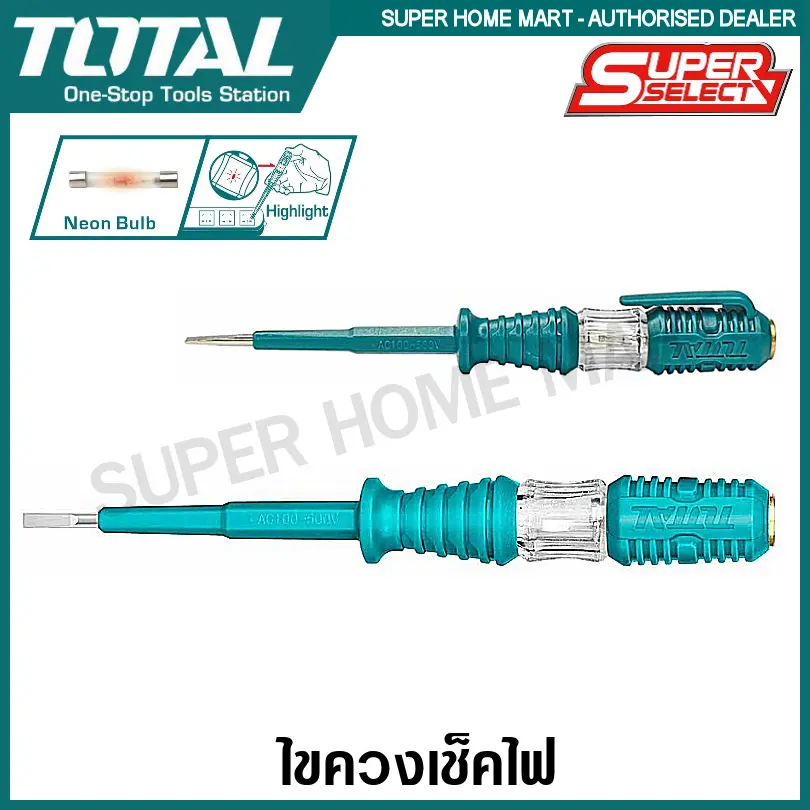 Total ไขควงลองไฟ ขนาด 5.1/2 , 7.1/2 นิ้ว รุ่น THT291408 / THT291908 ( Voltage Tester ) ไขควงเช็คไฟ ไขควงวัดกระแสไฟ ไขควงทดสอบกระแสไฟ ไขควงวัดไฟ Test Lamp