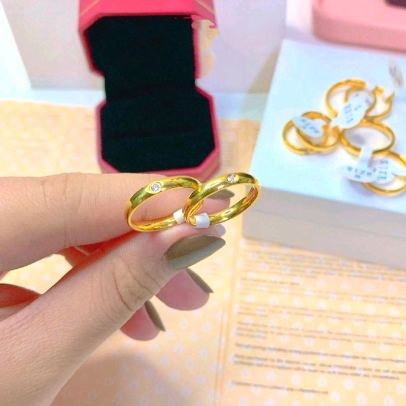Nhẫn cưới nạm đá chìm dành cho cặp đôi/nam/nữ chất liệu titan ko đen gỉ phai màu Women Nữ 0