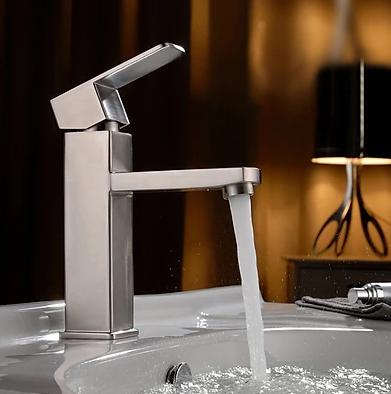 Vòi rửa mặt vuông lavabo nóng lạnh Inox 304- dùng cho chậu 1 lỗ