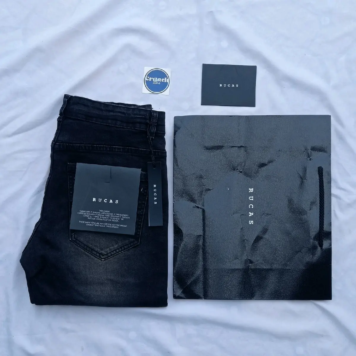 Celana Rucas Season 12 Dark Caviar Grey Leather Jeans Ripped Pria Fit