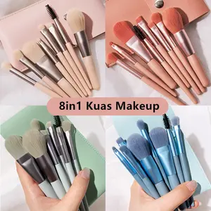 Unimese Set 8Pcs Make Up Brush Kuas Makeup Halus Untuk Harian 8in1 Kuas Makeup Original dengan Blush Foundation Eyeshadow Eye Smudge Nose Shadow Eyebrow Lip Brush & Eyelash Comb Brush untuk Loose Pressed Powder Moisturizer BB Cream Maskara