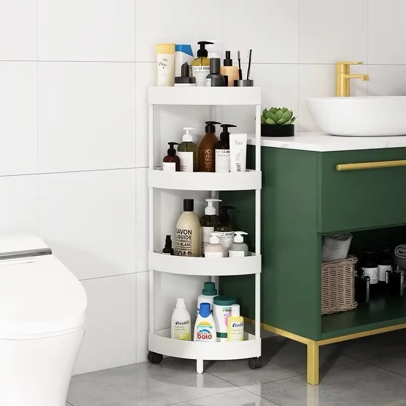 ￼Kệ Để Đồ Nhà Bếp , Phòng Tắm Góc Tường Tam Giác 3-4 Tầng Có Bánh Xe