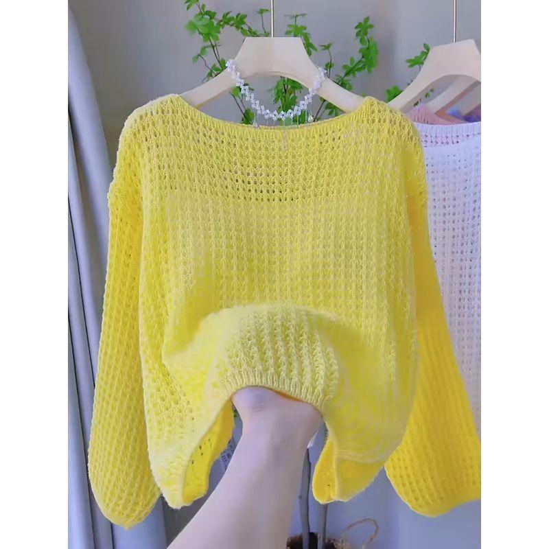 Áo Cánh Dệt Kim, Phong Cách Thường Ngày Mỏng Và Rỗng Dành Cho Phụ Nữ, Mùa Xuân Và Mùa Hè, Phong Cách Hàn Quốc Mới, Dáng Rộng Vừa Vặn, Phong Cách Phương Tây, Xuyên Thấu, Tay Áo Dài, Áo Chống Nắng Women Top 3